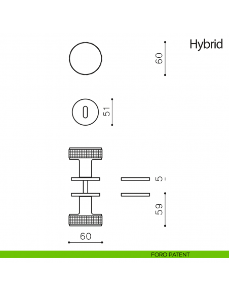 Pomello per porta Hybrid girevole Olivari bassa foro patent