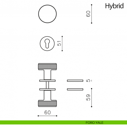 Pomello per porta Hybrid girevole Olivari bassa foro yale