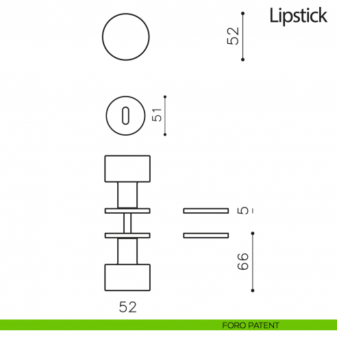 Pomello per porta Lipstick girevole Olivari bassa foro patent
