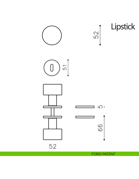 Pomello per porta Lipstick girevole Olivari bassa foro patent