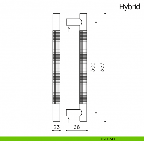 Maniglione per porta Hybrid Olivari senza rosette disegno