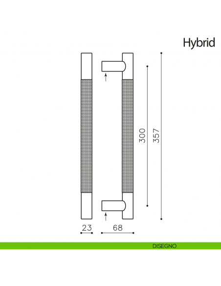 Maniglione per porta Hybrid Olivari senza rosette disegno