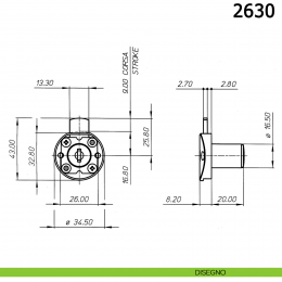 Serratura per cassetto con cilindro diametro 16,5 mm lunghezza 20 mm catenaccio piano 2630 Meroni 2