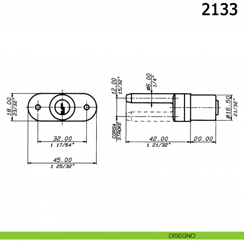 Serratura per chiusura multipla orizzontale cilindro diametro 16,5 mm lunghezza 20 mm 2133 Meroni