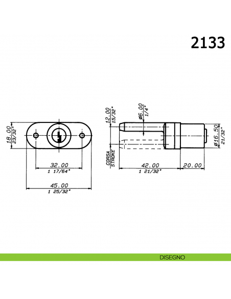 Serratura per chiusura multipla orizzontale cilindro diametro 16,5 mm lunghezza 20 mm 2133 Meroni