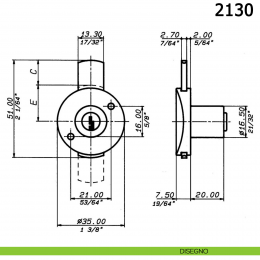 Serratura per cassetto con cilindro diametro 16,5 mm lunghezza 20 mm catenaccio piano 2130 Meroni 2