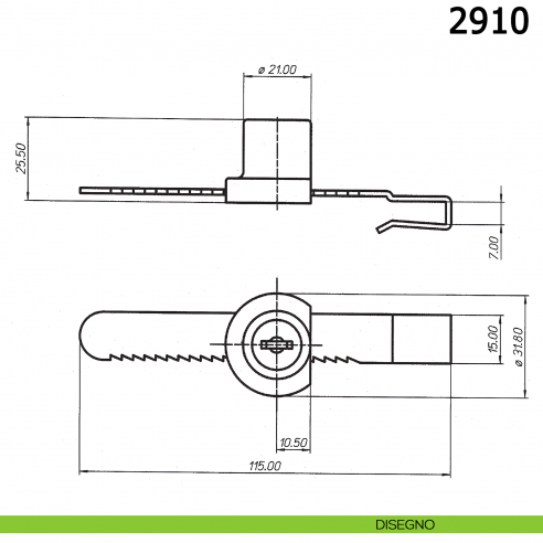 Serratura a cremagliera doppia anta in vetro scorrevole spessore massimo 7 mm 2910 Meroni - disegno