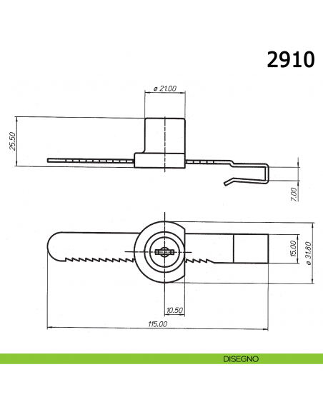 Serratura a cremagliera doppia anta in vetro scorrevole spessore massimo 7 mm 2910 Meroni - disegno