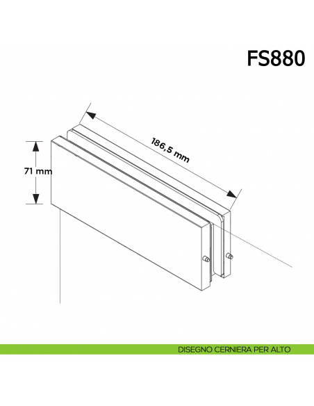 Cerniera chiudiporta a pavimento Meroni FS880 per porte in vetro a bilico pivot - disegno cerniera per alto