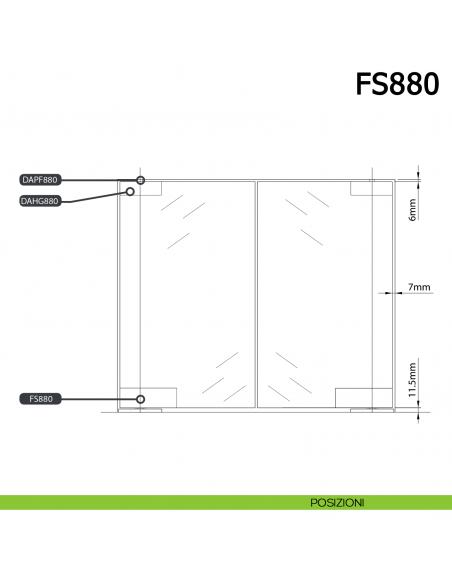 Cerniera chiudiporta a pavimento Meroni FS880 per porte in vetro a bilico pivot - posizioni