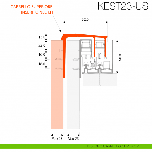 Kit anta esterna Gap Italia Usual spessore 23 mm per armadi e scorrevoli sovrapposti - carrello superiore