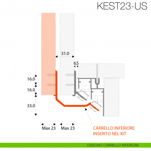 Kit anta esterna Gap Italia Usual spessore 23 mm per armadi e scorrevoli sovrapposti - carrello inferiore
