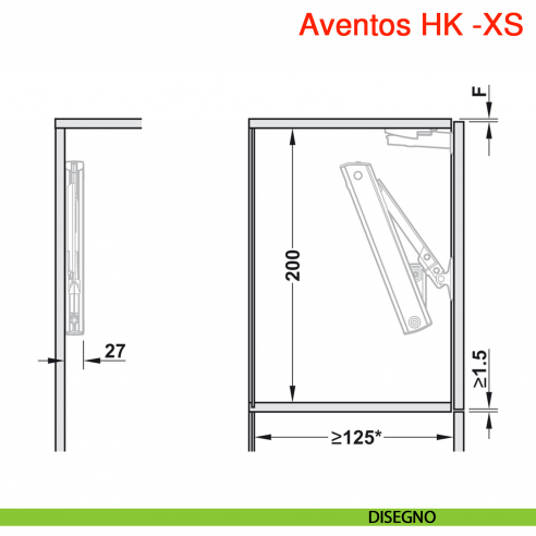 Sistema per anta a ribalta Blum Aventos HK-XS - disegno