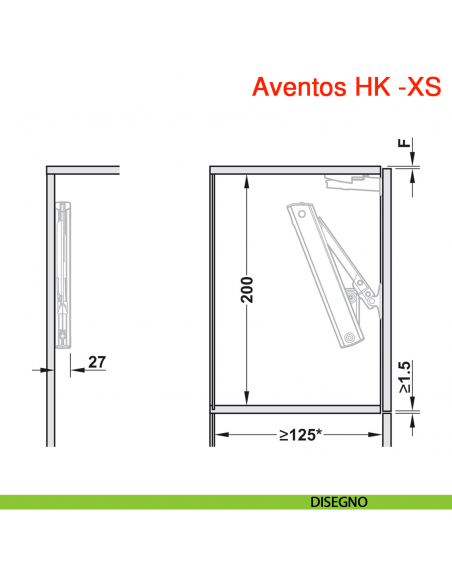 Sistema per anta a ribalta Blum Aventos HK-XS - disegno