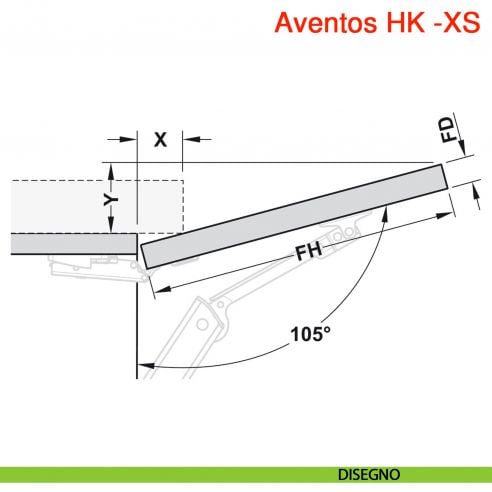 Sistema per anta a ribalta Blum Aventos HK-XS - disegno