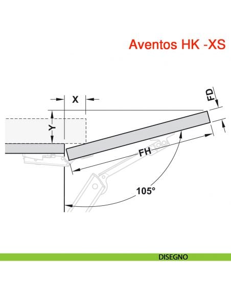 Sistema per anta a ribalta Blum Aventos HK-XS - disegno