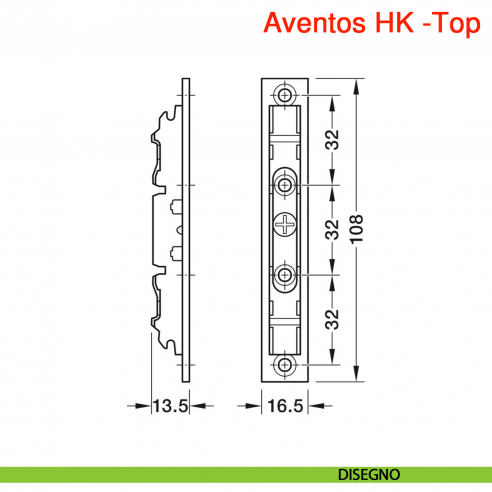 Set attacco frontale Blum 20S4200 Aventos HK-Top per ante in legno e ante in alluminio larghi - disegno