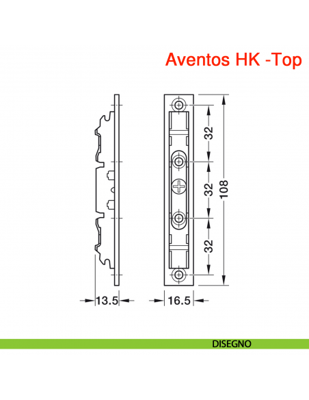 Set attacco frontale Blum 20S4200 Aventos HK-Top per ante in legno e ante in alluminio larghi - disegno