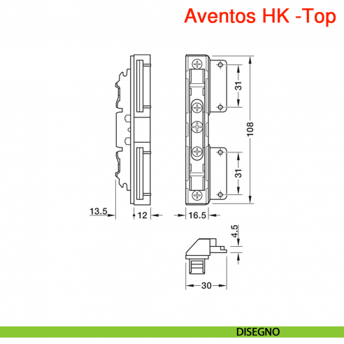 Set attacco frontale Blum 20S4200A Aventos HK-Top per ante in alluminio stretto