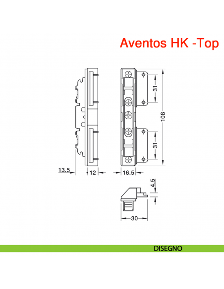 Set attacco frontale Blum 20S4200A Aventos HK-Top per ante in alluminio stretto