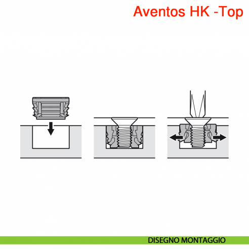 Set attacco frontale Blum 20S42T1 Aventos HK-Top per ante sottili spessore da 8-14 mm fissaggio EXPANDO T - disegno montaggio