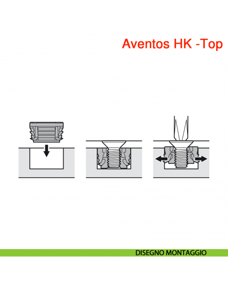 Set attacco frontale Blum 20S42T1 Aventos HK-Top per ante sottili spessore da 8-14 mm fissaggio EXPANDO T - disegno montaggio