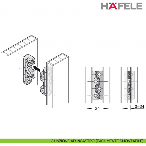 Giunto universale Hafele Ixconnect UC 16/64 per connessioni rimovibili e nascoste - disegno