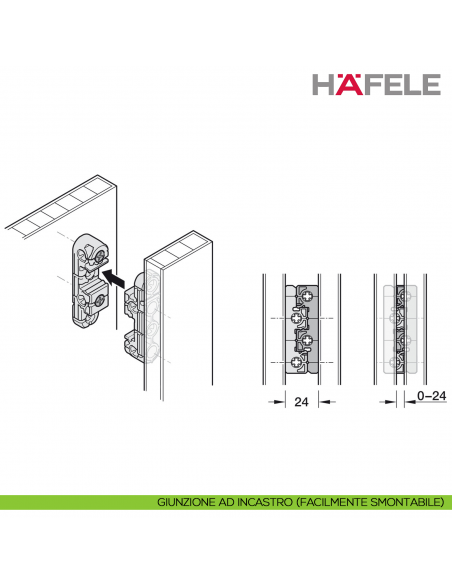 Giunto universale Hafele Ixconnect UC 16/64 per connessioni rimovibili e nascoste - disegno