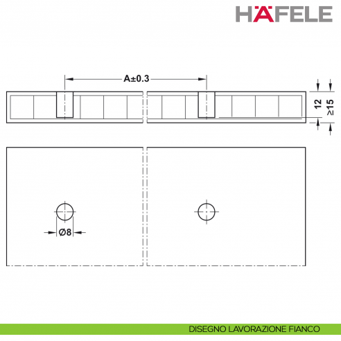 Giunzione ad aspansione Hafele Ixconnect UC 8/60 per spessore legno a partire da 15 mm - disegno lavorazione fianco