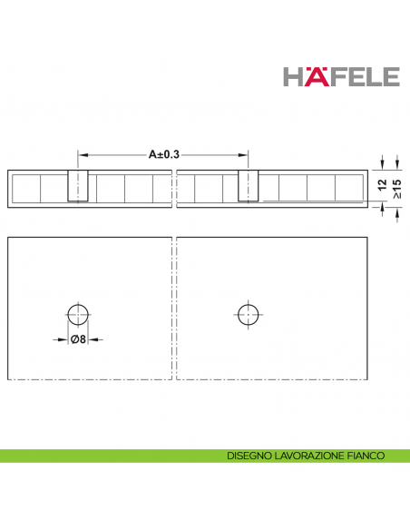 Giunzione ad aspansione Hafele Ixconnect UC 8/60 per spessore legno a partire da 15 mm - disegno lavorazione fianco