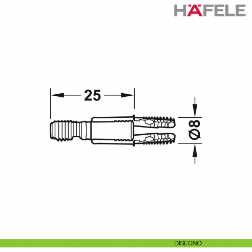 Giunzione ad aspansione Hafele Ixconnect UC 8/25 per spessore legno a partire da 15 mm - disegno