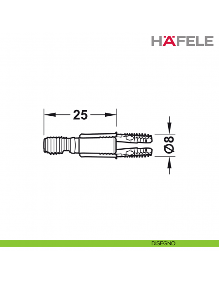 Giunzione ad aspansione Hafele Ixconnect UC 8/25 per spessore legno a partire da 15 mm - disegno