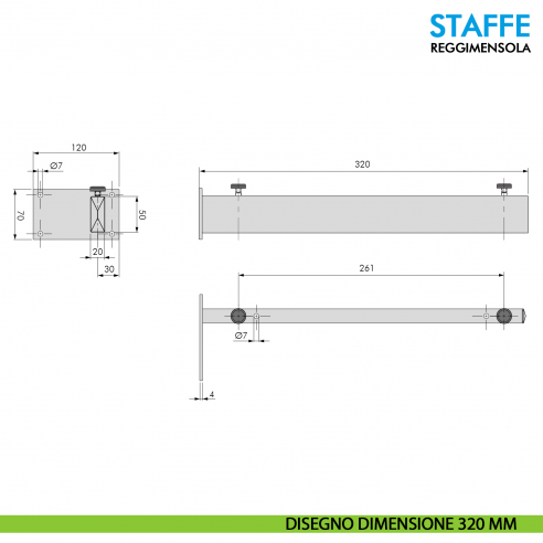 Staffa per lavabo sospeso e mensolone bagno regolabile in metallo Ferramenta Livenza - disegno 320 mm