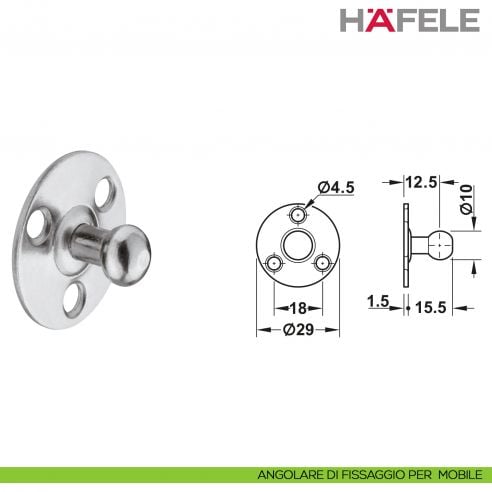 Pistone a gas Hafele per ante a ribalta in legno o con telaio in alluminio - angolare di fissaggio per mobile