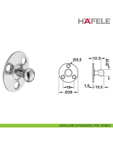 Pistone a gas Hafele per ante a ribalta in legno o con telaio in alluminio - angolare di fissaggio per mobile