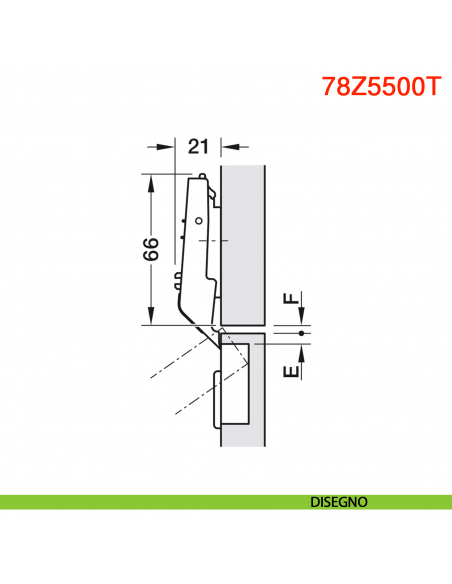 Cerniera centrale Blum 78Z5500T Clip Top per Aventos HF senza molla apertura 134 gradi - disegno