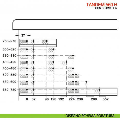 Guida Blum Tandem Blumotion 560H portata 30 kg estrazione totale ammortizzata con frizioni di montaggio