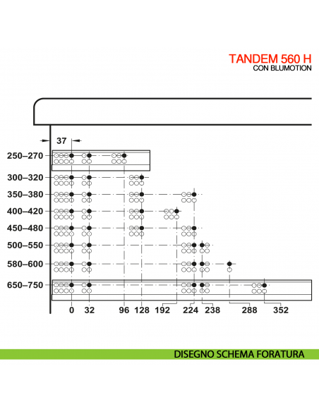 Guida Blum Tandem Blumotion 560H portata 30 kg estrazione totale ammortizzata con frizioni di montaggio
