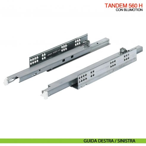 Guida Blum Tandem Blumotion 560H portata 30 kg estrazione totale ammortizzata con frizioni di montaggio - guida destra/sinistra