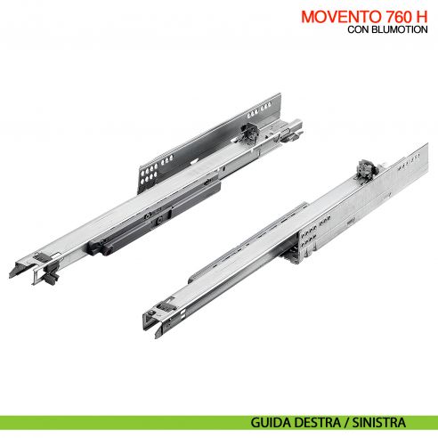 Guida Blum Movento Blumotion 760H portata 40 kg estrazione totale ammortizzata con frizioni di montaggio - guida destra/sinistra