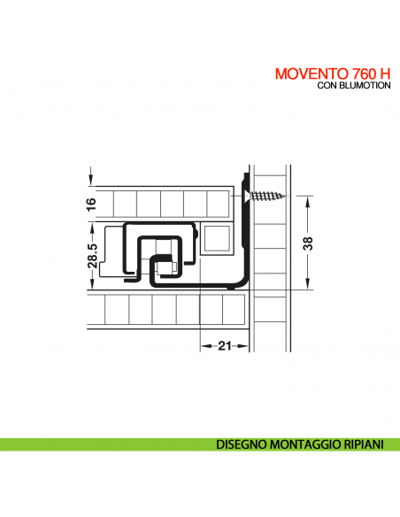 Guida Blum Tandem Blumotion 560H portata 30 kg estrazione totale ammortizzata con frizioni di montaggio