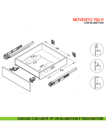 Guida Blum Tandem Blumotion 560H portata 30 kg estrazione totale ammortizzata con frizioni di montaggio