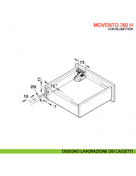 Guida Blum Tandem Blumotion 560H portata 30 kg estrazione totale ammortizzata con frizioni di montaggio