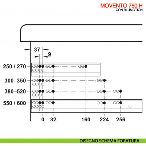 Guida Blum Tandem Blumotion 560H portata 30 kg estrazione totale ammortizzata con frizioni di montaggio