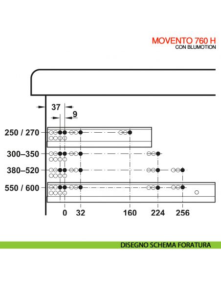 Guida Blum Tandem Blumotion 560H portata 30 kg estrazione totale ammortizzata con frizioni di montaggio