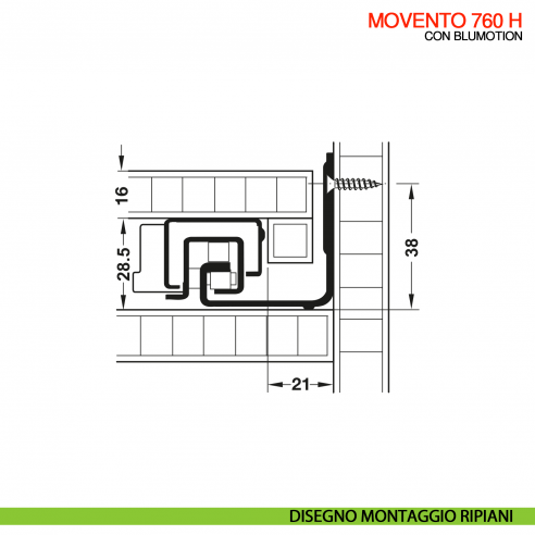 Guida per cassetto Blum Movento Blumotion 760H portata 40 kg estrazione totale ammortizzata