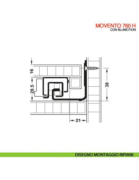 Guida per cassetto Blum Movento Blumotion 760H portata 40 kg estrazione totale ammortizzata