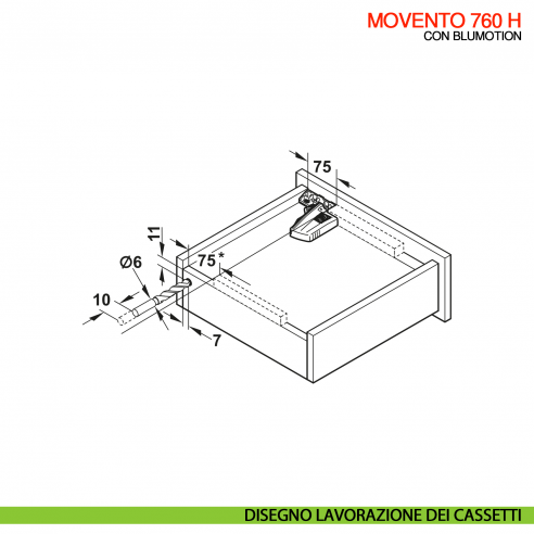 Guida per cassetto Blum Movento Blumotion 760H portata 40 kg estrazione totale ammortizzata