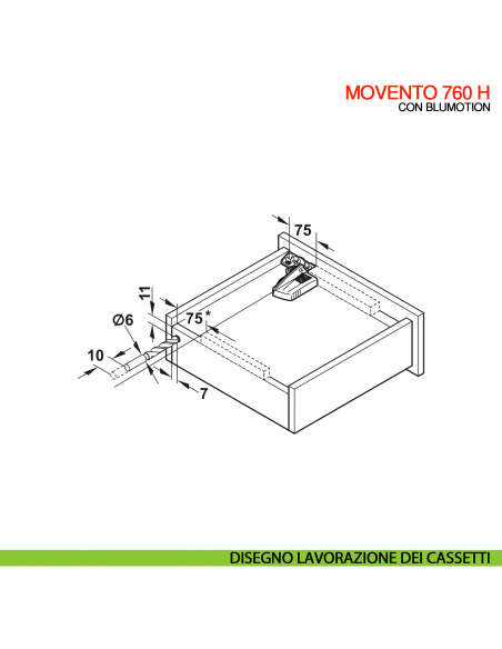 Guida per cassetto Blum Movento Blumotion 760H portata 40 kg estrazione totale ammortizzata