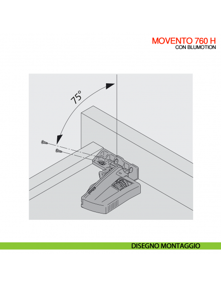 Frizione di montaggio destra per guida per cassetto Blum Movento T51.7601 - disegno montaggio